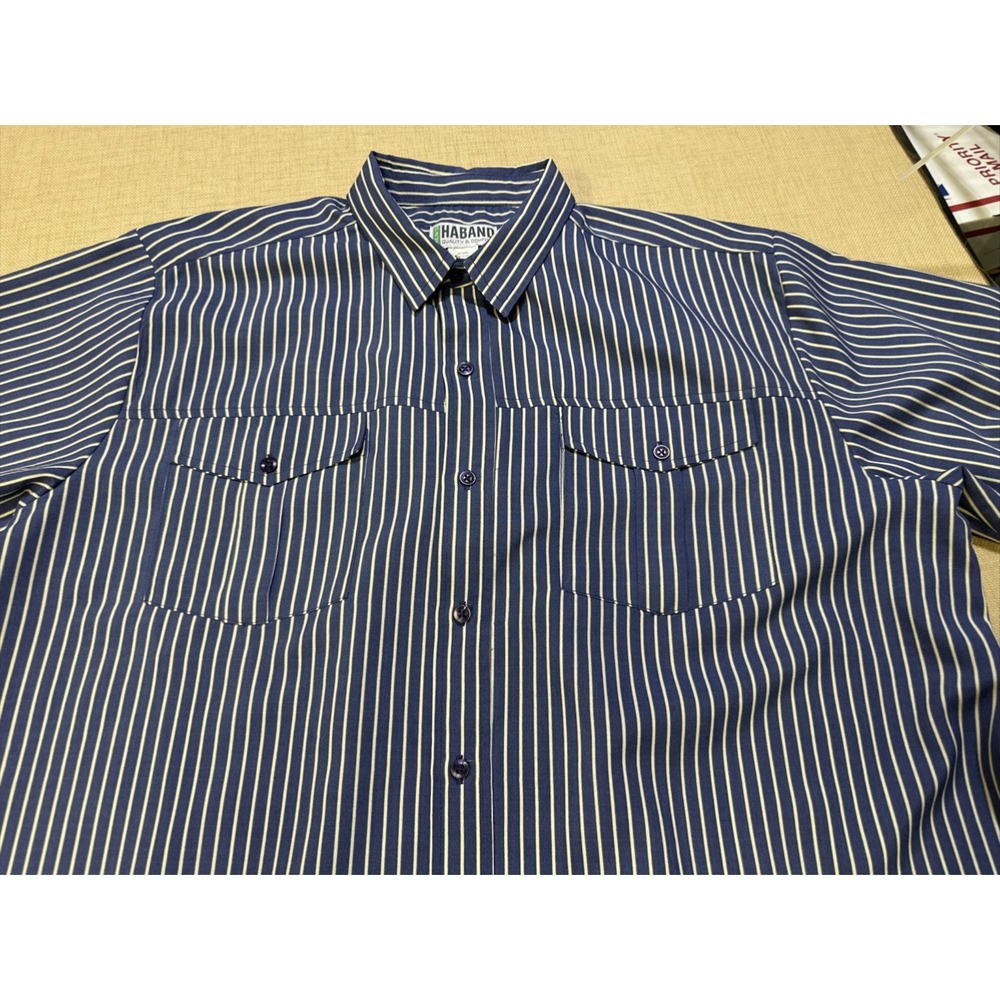 Haband Men's XLarge Blue White Striped Short Sleeve Polyester Comfort Shirt
